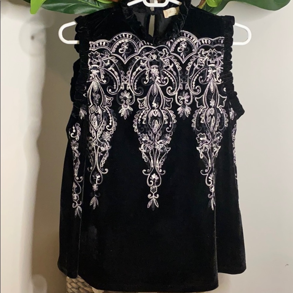 Altar’d State Velvet Sleeveless Embroidered Top